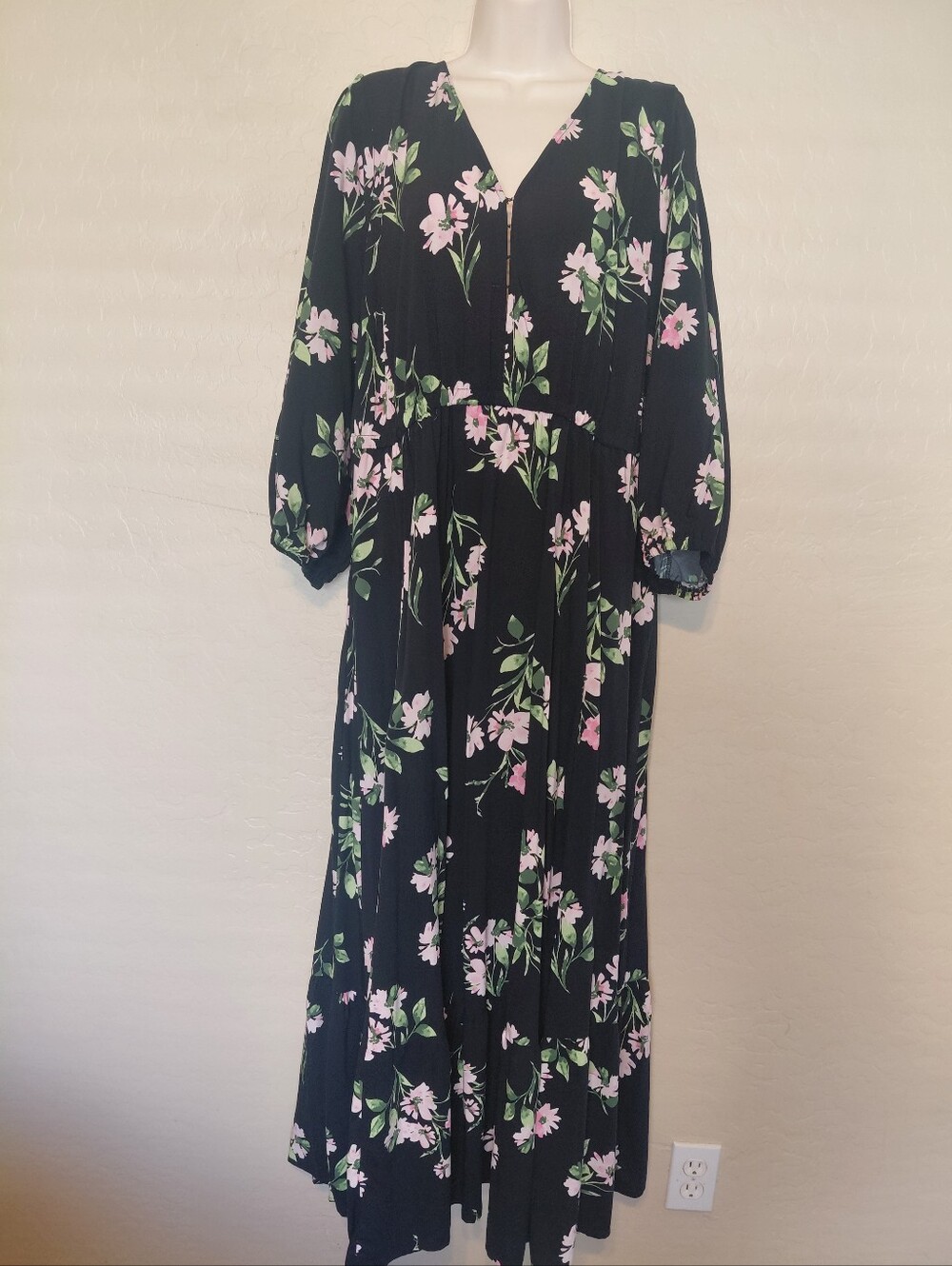 Nwt, Torrid, Dress, Maxi, Black, Floral, Pink, 2x, Long, Pockets, Fall, Winter